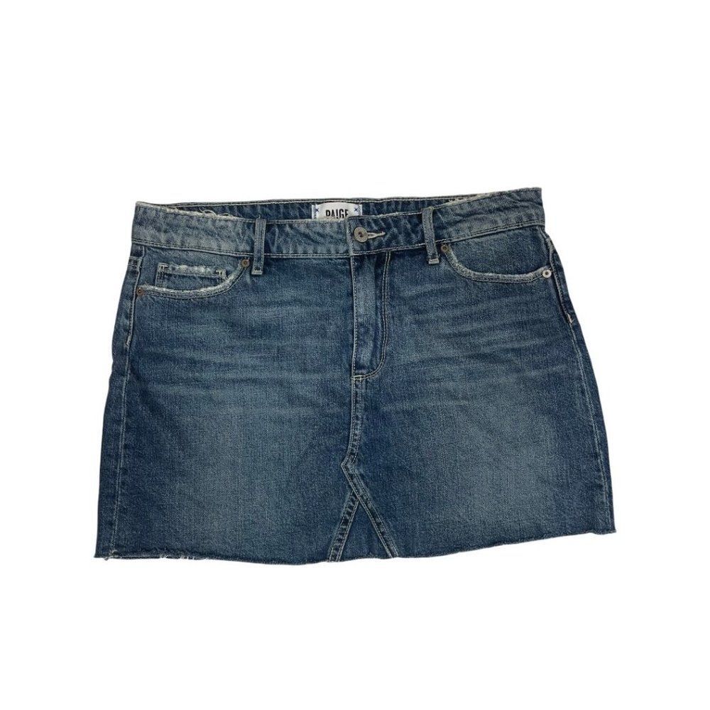 Paige Alethea Vale Denim Mini Skirt Blue Raw Hem Size 27 - Picture 2 of 14